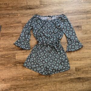 Du Jour Navy Blue Off the Shoulder Printed Romper